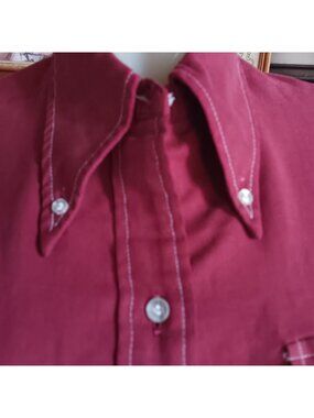 True Vintage Small Shirt 1970's Wrangler Burgundy Long Sleeve Western sz 34